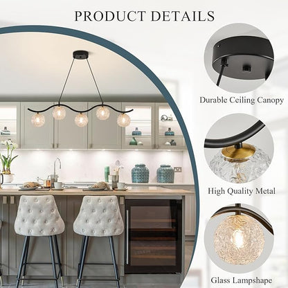 Modern Linear Globe Chandelier Black 5-Lights Dining Room Chandeliers Over