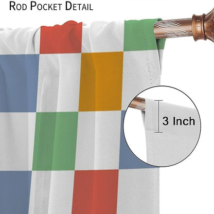 Retro Checkered Curtains,70s Vintage Twisted Checkered Window Drapes Colorful Groovy Trendy Wavy Hippie Grid Print Window Treatments for Kids Girls Bedroom Living Room Bathroom 84" W X 84" L