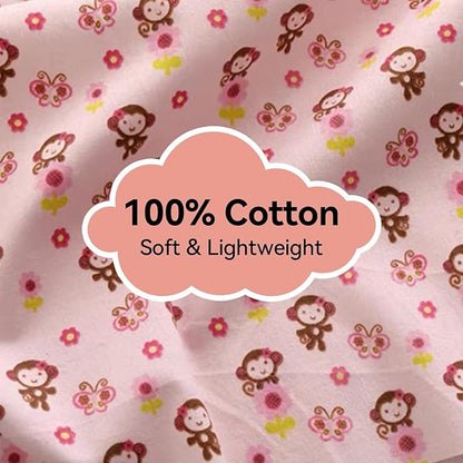 Kids Throw Blanket – Soft Cotton Toddler Blanket with Floral Monkey & Butterfly Pattern, Lightweight Breathable Bed Throw with Stitched Edges, 40 x 60 in (101.6 x 152.4 cm)