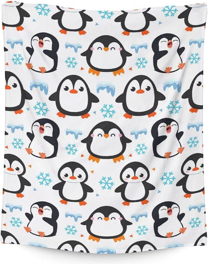 Penguin Gifts for Adult - 60" x 80" Inches Cute Penguin Throw Blanket for Girls - White Soft Furry Throws for Sofa, Bed & Living Room