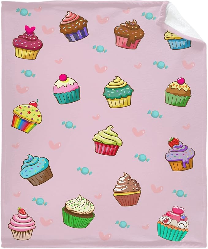 Thuswarm Cupcake Candy Pink Flannel Throw Blanket Warm Cozy Soft Funny Print Blankets for Bed Couch Sofa Room Decoration Gifts 50”×40” Small for Kid