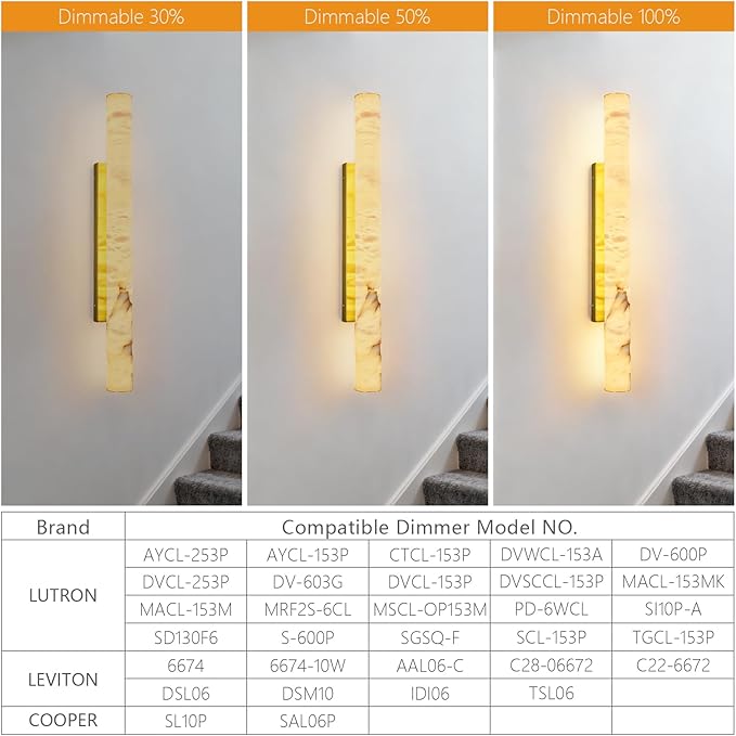 LMQNINE Natural Alabaster Wall Sconces Spanish Marble Wall Light Cylinder