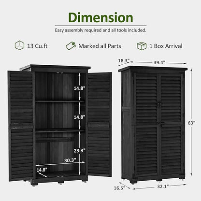 MCombo Outdoor Storage Cabinet, Garden Storage Shed, Outside Vertical Shed with Lockers, Outdoor 63 Inches Wood Tall Cabinet for Yard and Patio 0870 (Black)