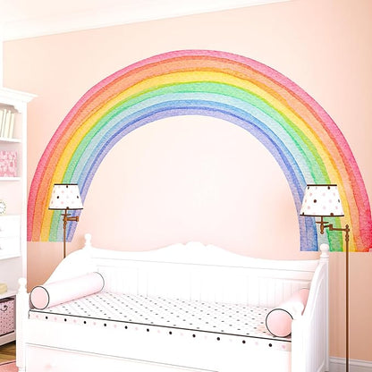 Large Watercolor Rainbow Wall Decals, Colorful Peel and Stick Vinyl Nursery Wall Decor, Removable Home Room Wall Decor Murals Stickers for Kids Girls Toddler Bedroom Living Room Playroom