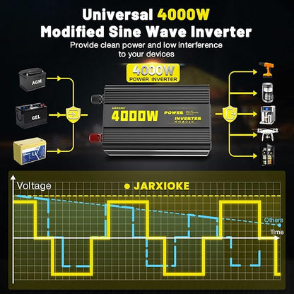 4000 Watt Modified Sine Wave Power Inverter, 12V DC to AC 110V/120V (Peak) 8000W Converter 3 Outlet Car Inverter with Remote Control and LED Display 3.4A USB Port