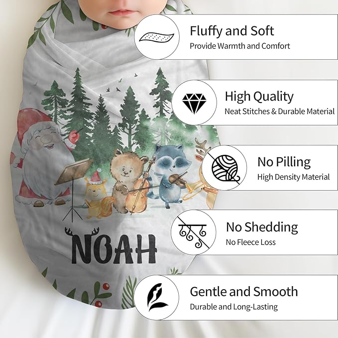 Personalized Baby Blankets with Name, Customized Name Blanket for Boys Girls, Custom Toddler Blanket Gifts for Birthday, Christmas, Newborn Soft Flannel Blankets Kids Birthday Gifts