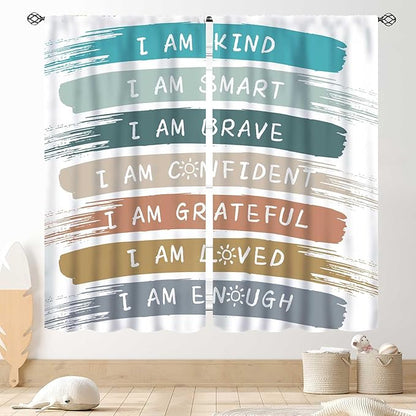 Rainbow Curtains for Classroom, Kids Girls Baby Boho Cute Inspirational Motivational Quotes Cartoon Colorful Pastel Nursery Classroom Bedroom Living Room Bathroom Window Drapes 2 Panels, 52"x84" Inch
