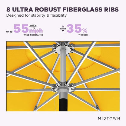 Midtown Umbrellas Push Pop Sunbrella Umbrella 9 Feet Outdoor Umbrella in Sunbrella Yellow Acrylic - Patio, Backyard, Garden, Picnic Table & Pool - Black Pole