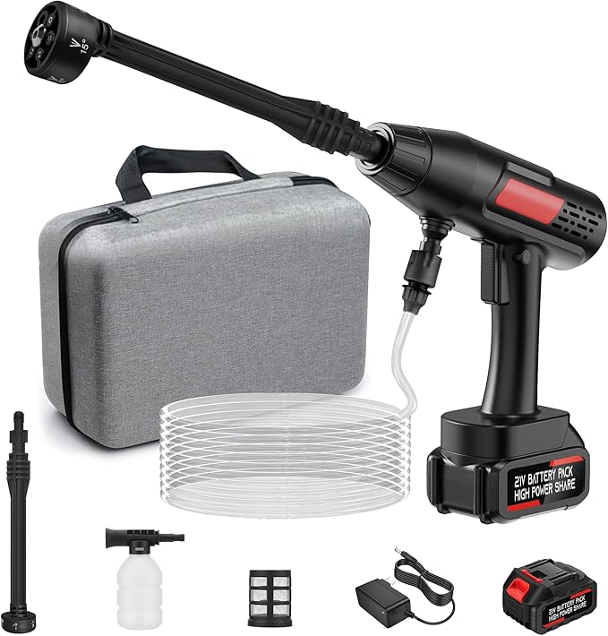 Cordless Pressure Washer Battery Powered,880PSI Cordless Power Washer with 4.0Ah Battery,6-in-1 Nozzle,3 Power Level Touch-Adjustable,Handheld Portable Pressure Washer for Cars Wash,Yard(Black+Orange)