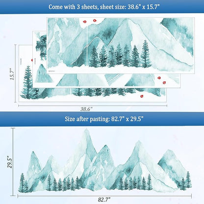 Large Mountain Wall Decals, Spa Green Pine Tree Peel and Stick Vinyl Wall Stickers & Murals, Removable Home Room Wall Decor for Bedroom Living Room Bedroom Classroom Office Nursery