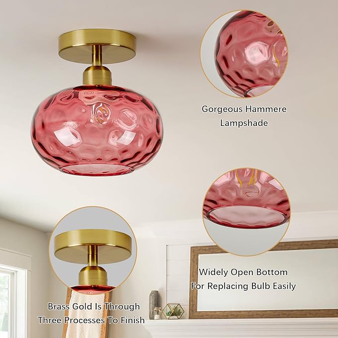 Red Glass Semi Flush Mount Ceiling Light