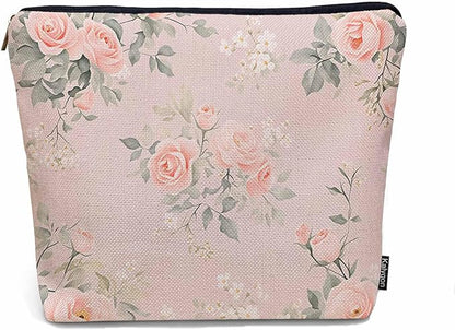 Makeup Bag For Purse Rose, Watercolor Floral Bouquet Roses Pink Cosmetic Bags For Women With Zipper Travel Toiletry Pouch Makeup Bags Makeup Organizers Purse For Toiletries Cosmetics