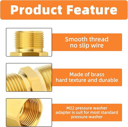 GASHER 4Pcs Brass M22 Pressure Washer Fitting,M22-14mm Male x M22-14mm Female And M22-14mm MaleThread Fittings,For Pressure Washer Hose