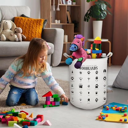 Kids Laundry Basket, Animal Tracks of the Woodlands Laundry Basket Hamper Waterproof Collapsible Storage Bin Organizer for Bedroom Bathroom Boys Girls Kids Nursery Toddler Room Clothes Toys