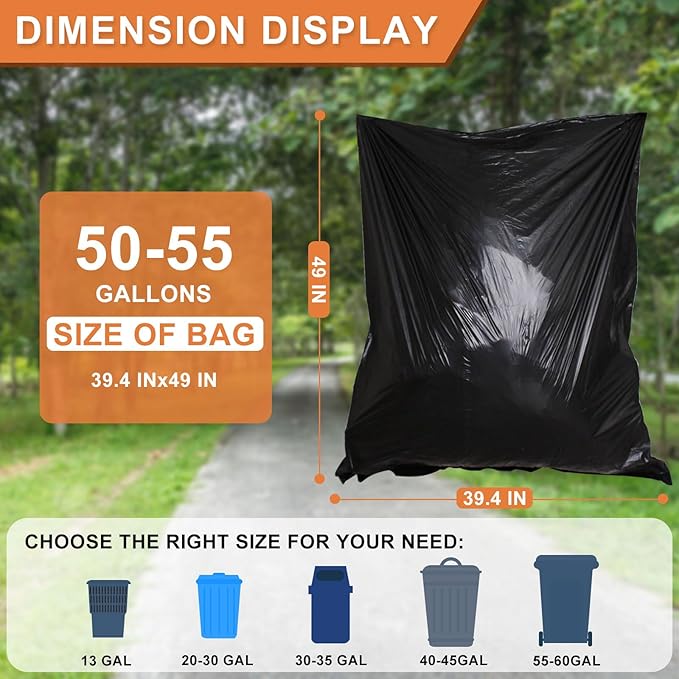 50-55 Gallon Black Trash Bags 120 Count - 40''x50'' Extra Large 50+ Gallon Garbage Bags,Unscented Strong Huge Can Liners for Construction Industrial Yard Outdoor Commercial