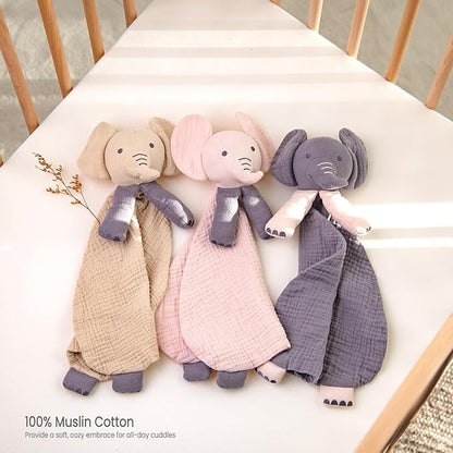lulumoon Baby Security Blanket Elephant: Snuggle Muslin Lovey for Travel & Daycare - Self-Soothe Lovie for Newborn Gift