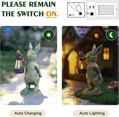 MININOVA Rabbit Garden Statues with Solar Lantern Bunny Outdoor Resin Sculpture for Patio Yard Lawn Decorations Gifts for Mother’s Day Housewarming Christmas
