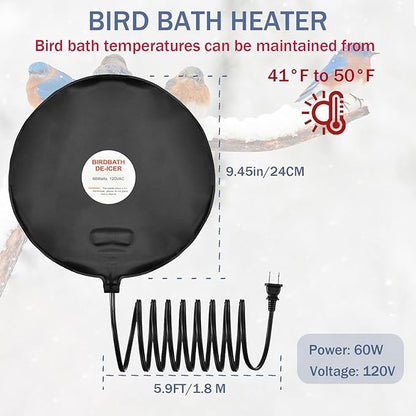 Bird Bath De Icer 60w Deicer 9.45-inch Submergible Utility with Thermostatic Controller in Winter for Chicken Livestock Animals Waterer Farm Trough
