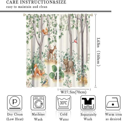 Forest Animal Curtains,Fox Elk Bird Animal Watercolor Woodland Print Curtains Kids Nursery Bedroom Living Room Home Decoration 55x63in