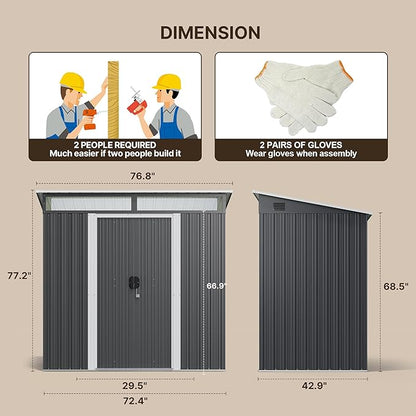 Gizoon 6'x4' Outdoor Storage Shed Metal Garden Shed with Sliding Lockable Doors, Versatile Tool Bike Shed with Transparent Panel Windows, Outdoor Storage Clearance for Backyard, Patio, Dark Gray