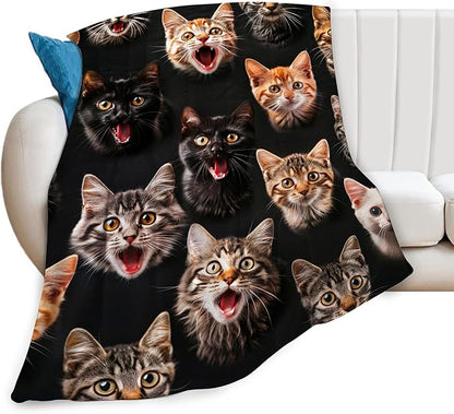 Funny Cats Throw Blanket - Soft, Warm, Cozy Fleece for Couch, Sofa, Bed - 50"x40" for Girls, Boys, Women, Men, Kids, Adults