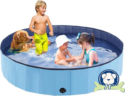 Foldable Dog Pool, Portable Pet Bath Tub and Kiddie Swimming Pool, Collapsible Bathtub for Puppies, Small, Medium and Large Dogs, Cats and Kids, 71 x 12 in, Blue
