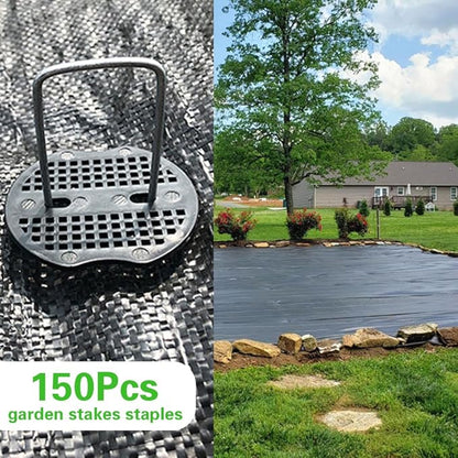 Bakulyor 150Pcs Landscape Staples + 150Pcs Gasket, 6 Inch Garden Stakes Staples 11 Gauge U Shaped Galvanized Lawn Landscape Pins, Heavy Duty Yard Ground Pin for Weed Barrier Sod Fabric Decorations