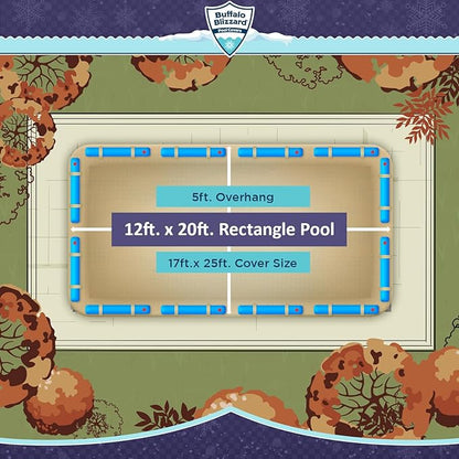 Buffalo Blizzard Supreme Plus 12 ft x 20 ft Rectangular Winter Pool Cover | Tan/Silver | Heavy Duty for Above Ground Swimming Pools | Easy Install | Cold & UV Resistant | Seasonal Debris Protection
