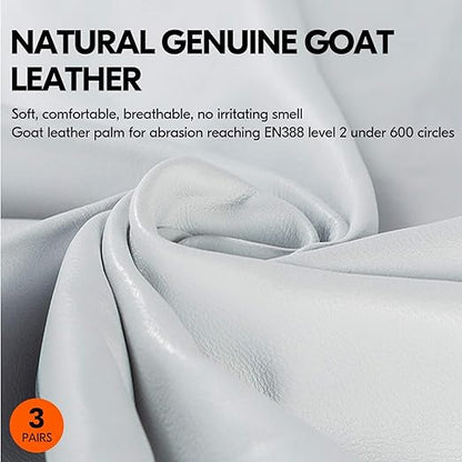 Vgo 3-Pairs Unlined Top Grain Goatskin Work and Driver Gloves (Size M, White, GA9501)