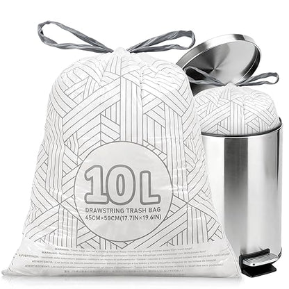 OKKEAI 3 Gallon Drawstring Trash Bags, White Small Bathroom Garbage Bags – 90 Count Tear-Free, Heavy Duty Printed Liners, Leak-Proof White Trash Bag for Kitchen, Office, Multipurpose Use