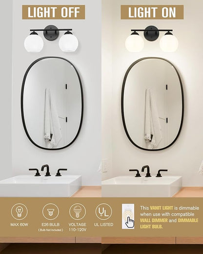 Emak Black Vanity Lights for Mirror, Modern Farmhouse 2-Light Bathroom Light