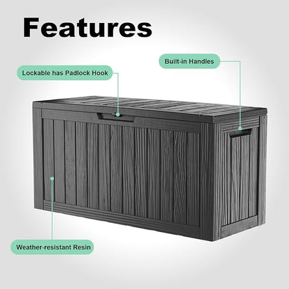 EasyUp 90 Gallon Deck Boxes Waterproof, Outdoor Large Storage Boxes with Lids, Outside Resin Storage Box & Deck Boxes for Patio, Garden Use(Black)