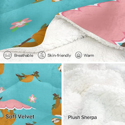Sloth and Flower Personalized Receiving Sherpa Fleece Baby Blankets for Girls Boys Kids, Swaddle Blankets Gift for Newborn Crib Infants 30x40 Inches