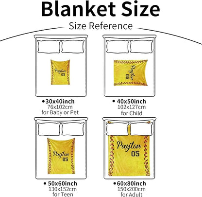 Personalized Softball Kids Blanket with Naumber and Name - Custom Sport Bed Blankets Gift for 0-3 Months Baby Essential - Super Warm and Comfortable 50x60inch