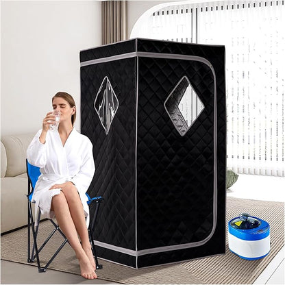ZONEMEL Full Size Portable Steam Sauna, Personal Home Spa, 1500 Watt 4 Liter Steamer with Remote Control, Timer, Foldable Chair (L 33.8" x W 33.8" x H 65.7", Black)