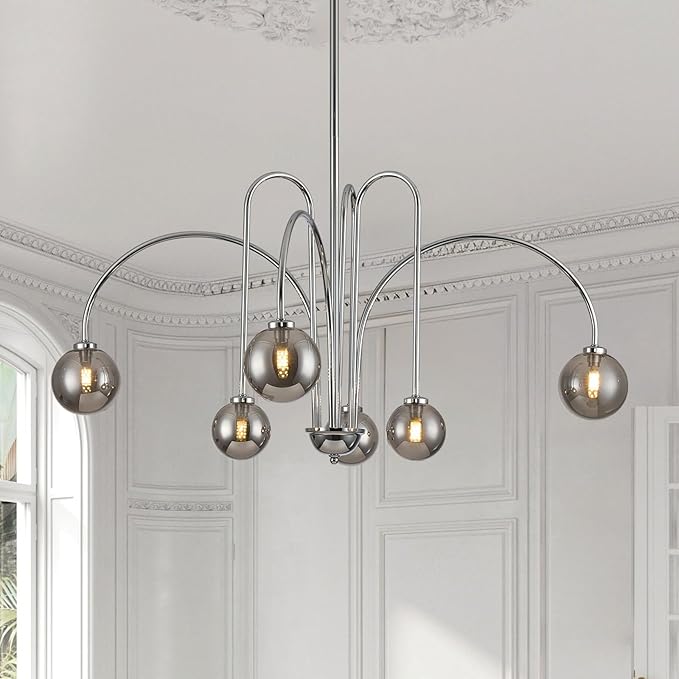 Modern Sputnik Globe Chandelier, 6-Light Chrome Linear Chandeliers