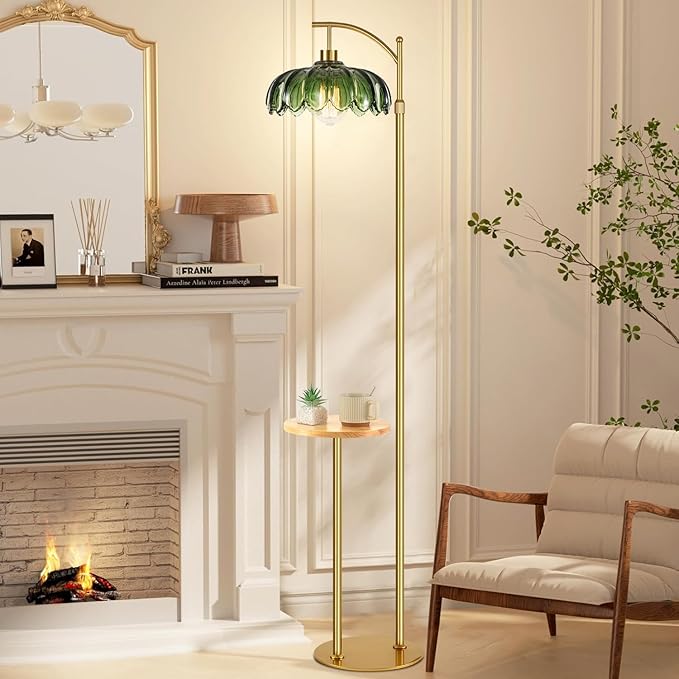 Gold Floor Lamp with Table and Shelves