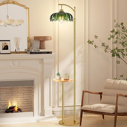 Gold Floor Lamp with Table and Shelves