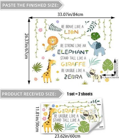 Cute Jungle Theme Wall Stickers Removable Animal Forest Wall Decals Elephant Monkey Lion Giraffe Zebra Peel and Stick Tropical Wall Art Decor for Nursery Bedroom Classroom (Green)