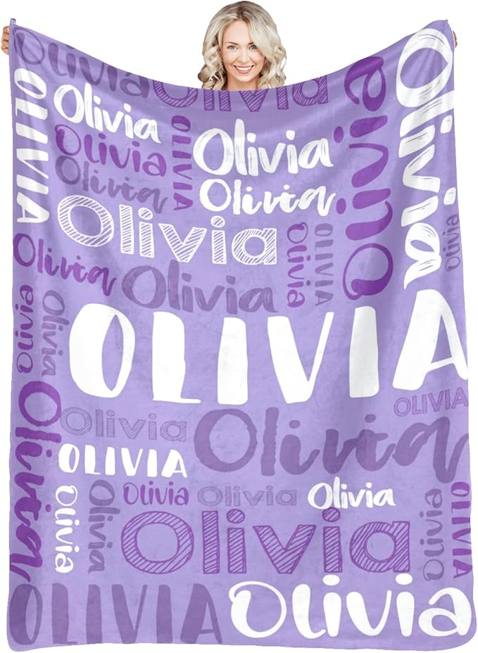 Dr.TOUGH Personalized Blankets with Name Customized Baby Blankets for Girls Boys Adults Monogrammed Blankets and Throws Christmas Birthday Mothers Fathers Valentines Day Gift (Lilac,30''×40'')
