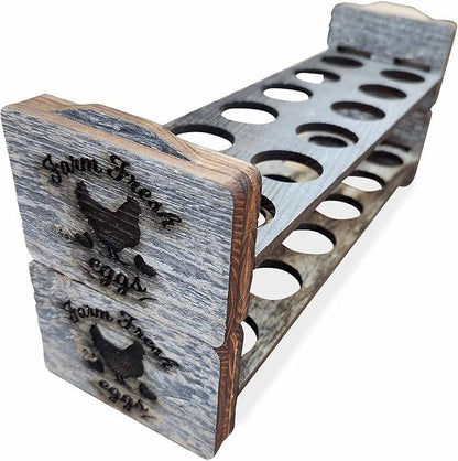 Rockin' Wood Egg Holder Tray- Countertop Stackable Egg Rack For Fresh Eggs - Made in the USA with real rustic reclaimed wood - egg sorter - wood egg tray (Single Tray)
