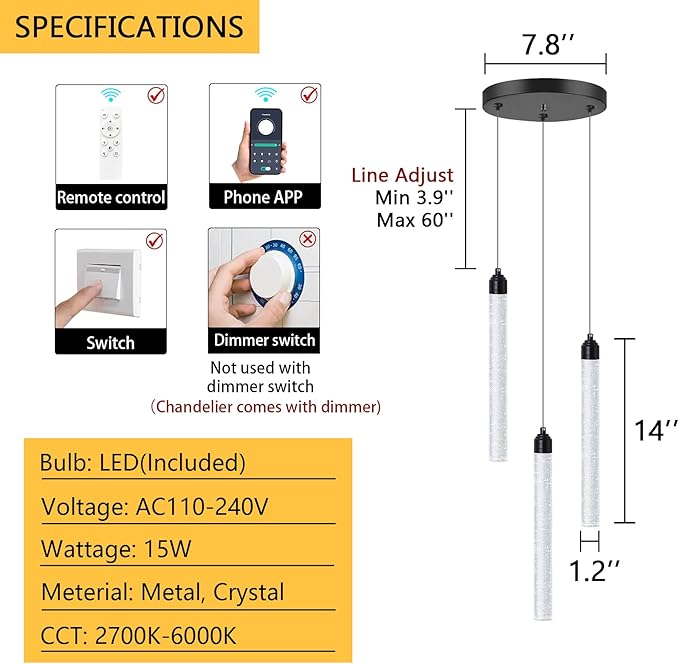 3 Light Black Pendant Lighting Mini Chandelier