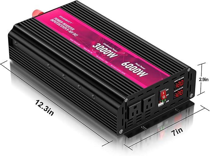 3000W Power Inverter,12V DC to AC 110V120V Peak Power 6000W with 2AC Outlets and 2.4USB Port,LCD Display Car Inverter for Outdoor Activities,Emergency