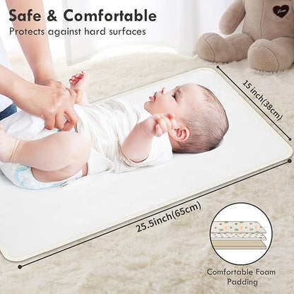 Portable Diaper Changing Pad for Baby - Waterproof Compact Changing Mat with Wrist Strap - Wipeable Travel Changing Pad for Diaper Bag - Gifts for Baby Shower by PHOEBUS BABY(Ivory Fox)
