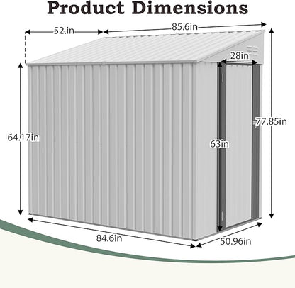 4x7 FT Lean to Shed with Single Lockable Side Door, Outdoor Metal Storage Shed, Sloping Roof Galvanized Utility Steel Tool Shed for Garden, Patio, Lawn & Backyard