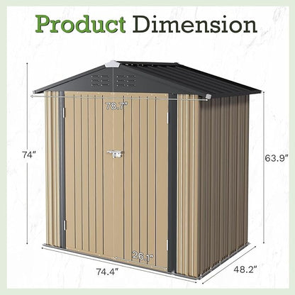 Furniwell 6x4 FT Outdoor Storage Shed, Metal Garden Sheds Outdoor Storage House with Single Lockable Door for Backyard Patio Lawn, Brown