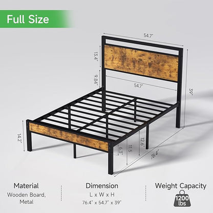 Z-hom Upgraded Full Size Bed Frame, Heavy Duty Metal Sturdy Full Bed Frame with Modern Wood Headboard & Footboard, Stable Platform Bed Furniture Bed Storage, No Noise, No Box Springs, Vintage Brown