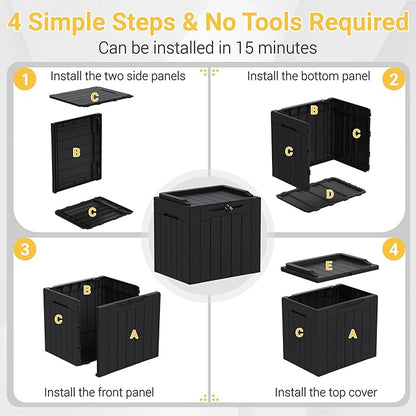 Greesum 31 Gallon Resin Deck Box Large Outdoor Storage for Patio Furniture, Garden Tools, Pool Supplies, Weatherproof and UV Resistant, Lockable, Dark Black