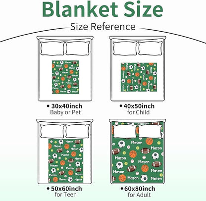 Personalized Ball Blanket with Name for Boys, Custom Name Blanket for Kids Ball, Soft Flannel Ball Toddler Blanket Customized Gift for Birthday Christmas Baby Shower Newborn Gift 60x80in