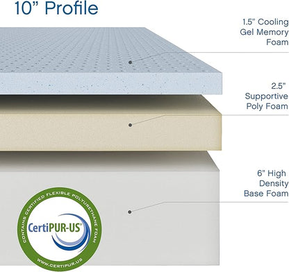 COOL GEL 10 Inch King Mattress Memory Foam Medium Firm, King Size Memory Foam Mattress Cooling, Made in The USA, 10" Depth with Pressure Relief, CertiPUR-US Certified No Fiberglass, CoolGel Bed